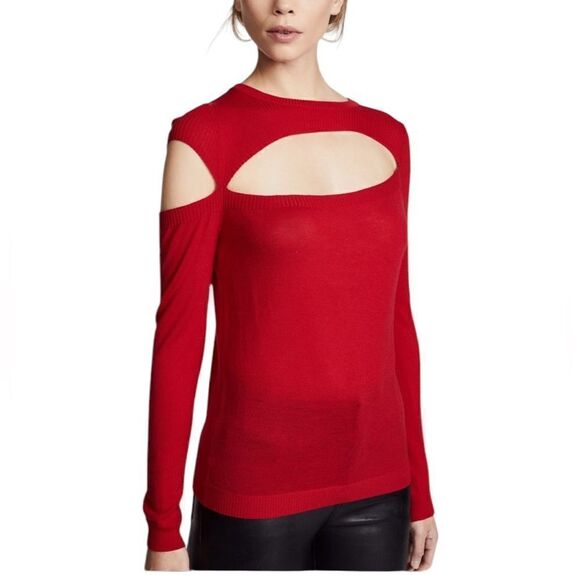 Michelle Mason Red Merino Wool Asymmetrical Cut Out Sweater | Size S - Picture 1 of 10